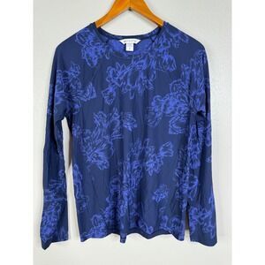 Athleta Pacifica Long Sleeve Rash Guard Blue Floral Swim Top Small S